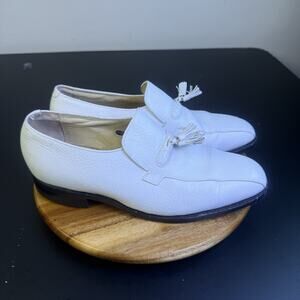Men's VTG Florsheim White Leather Loafers Sz 9.5 E Made In Italy Tassels